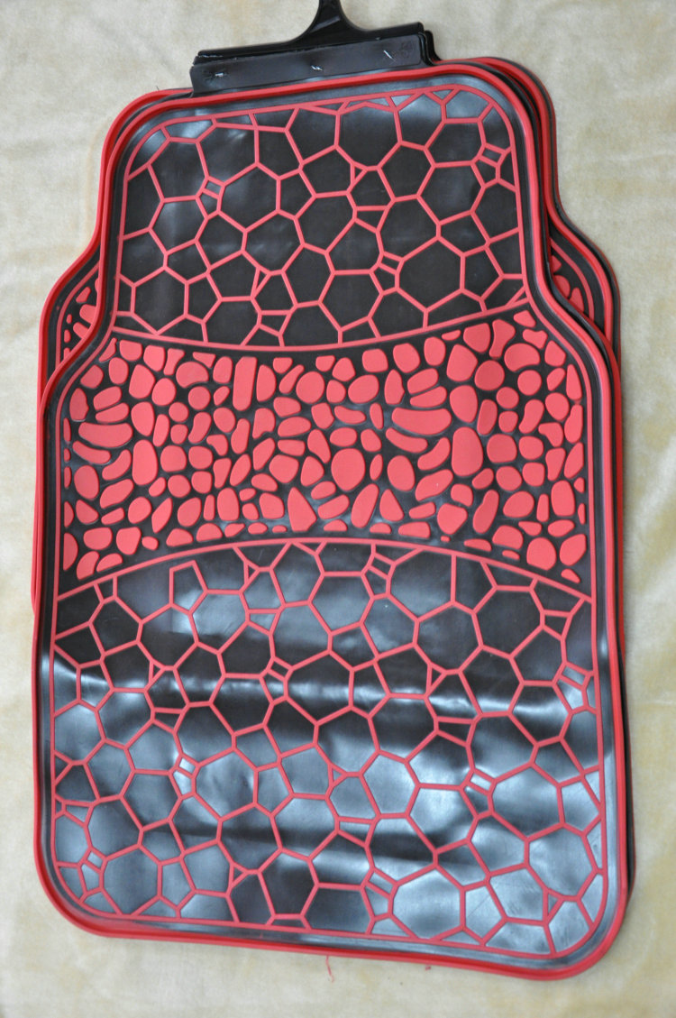 High Quality Water Cube Universal Automotive Carpet Car Floor Mats Rubber 5pcs Sets - Red